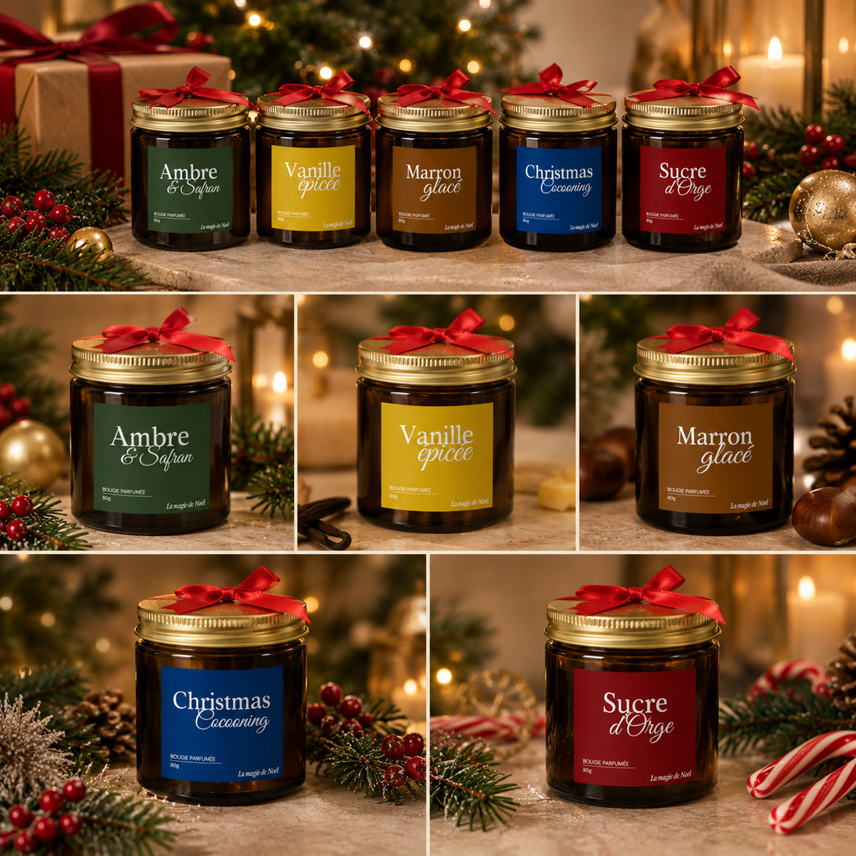 Bougie parfumée de Noël artisanale – 5 senteurs au choix