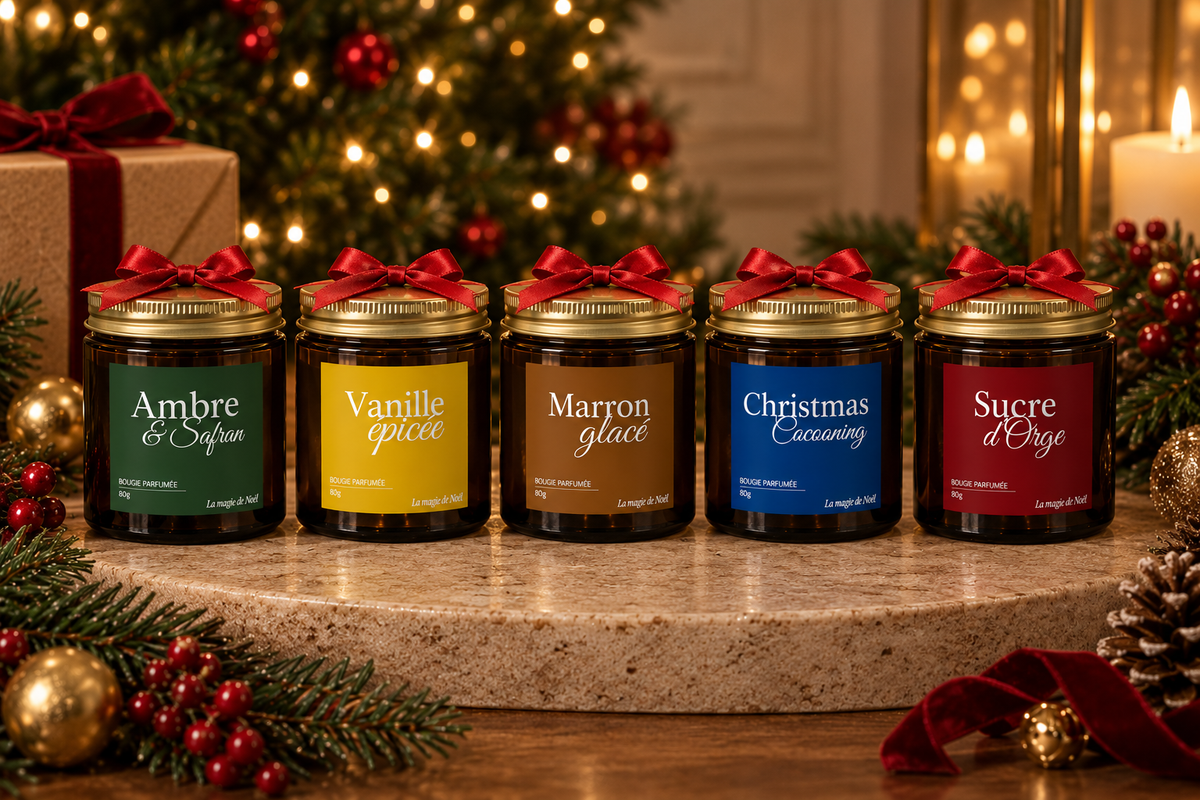 Bougie parfumée de Noël artisanale – 5 senteurs au choix