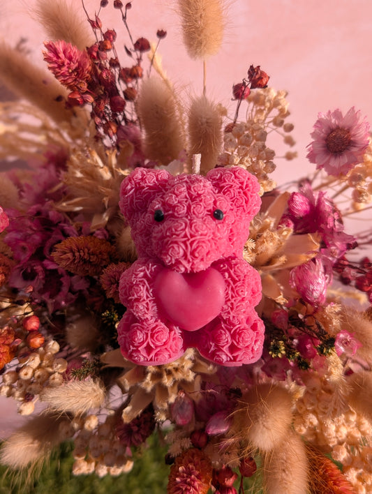 Bougie moulée Ourson 🐻 - Fleur de Cerisier