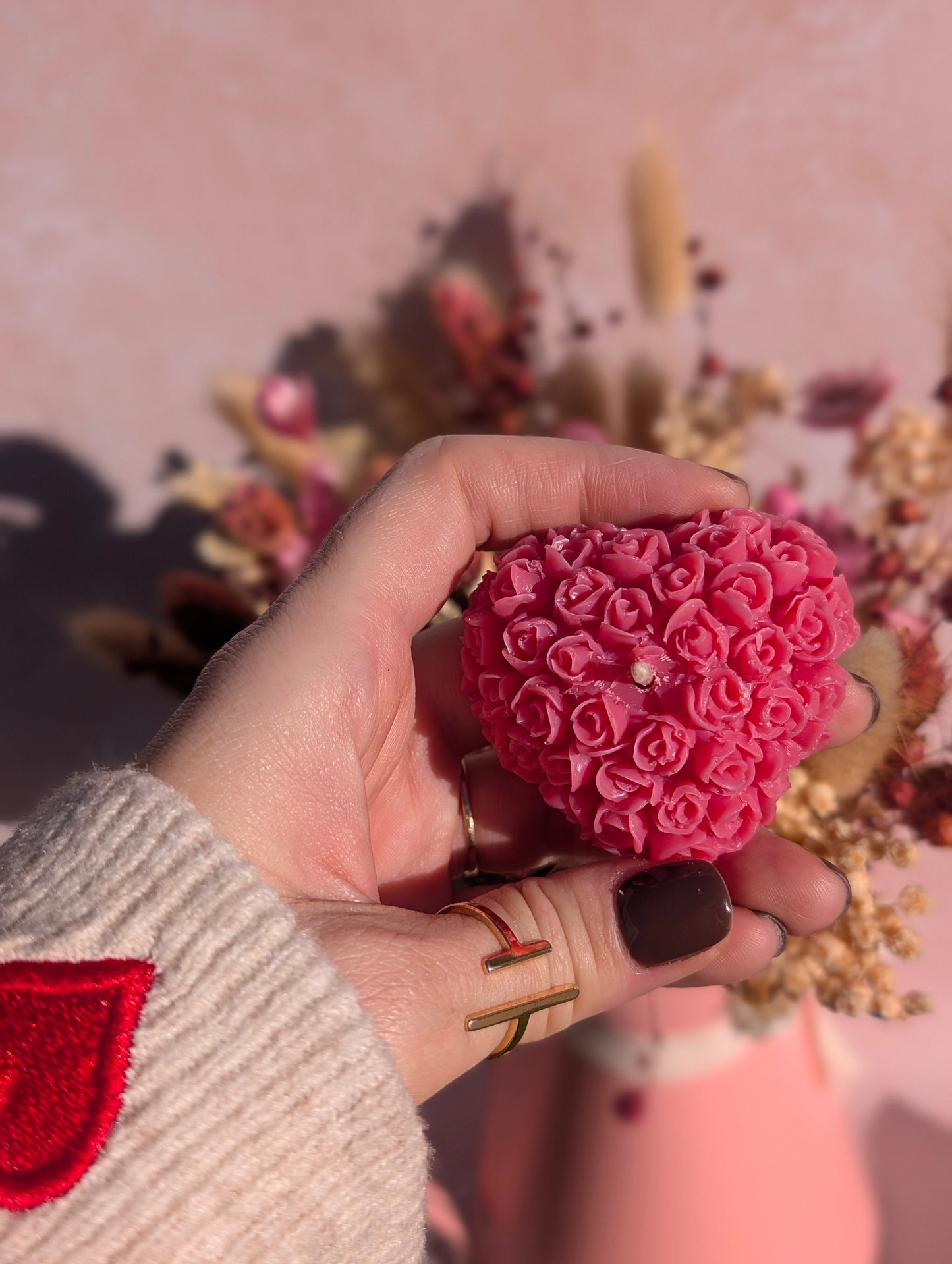 Bougie Cœur Fleuri Poudre de Riz