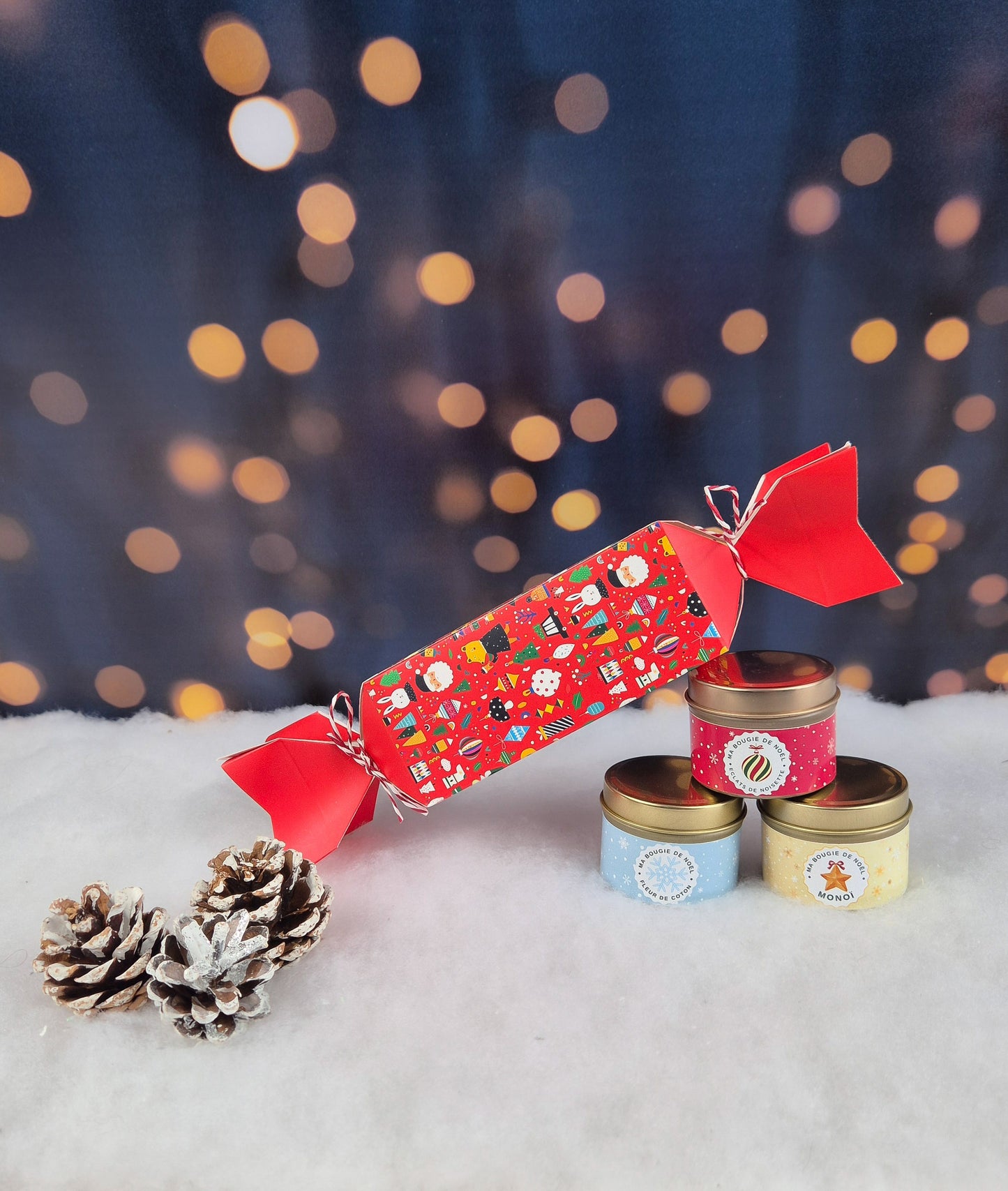🎁 Coffret 3 Mini Bougies – Cracker de Noël
