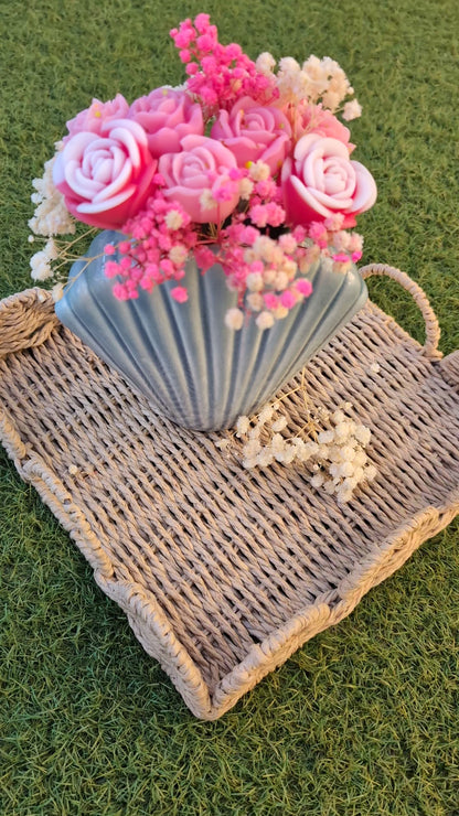 Vase coquillage et bouquet éternel