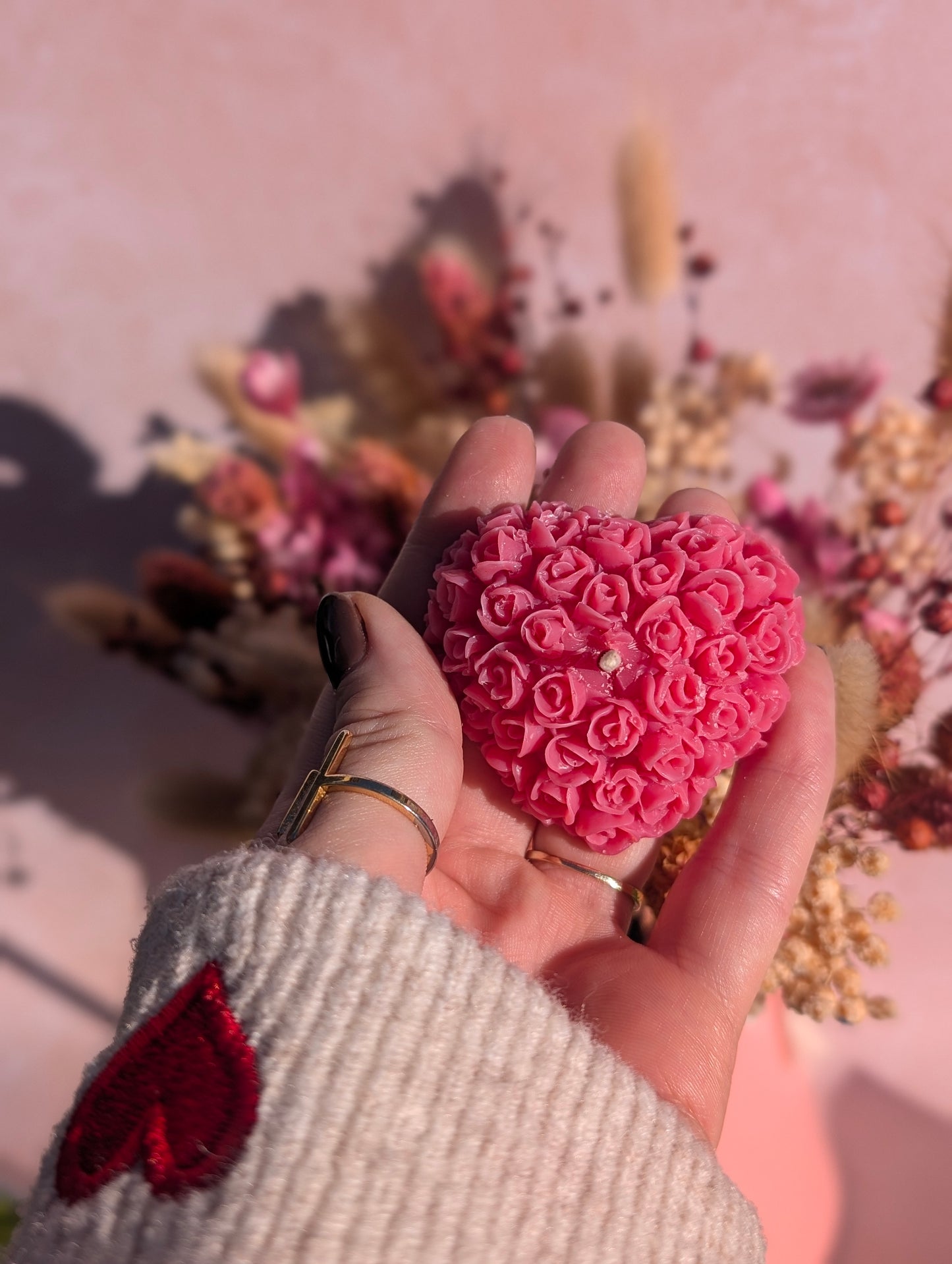 Bougie Cœur Fleuri Poudre de Riz