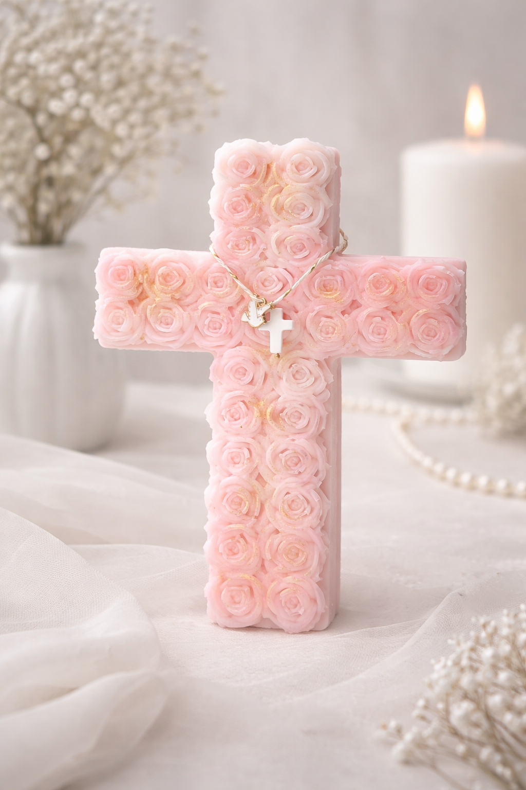 Croix décorative en cire d’olive parfumée – Fleur d’oranger ou Linge propre