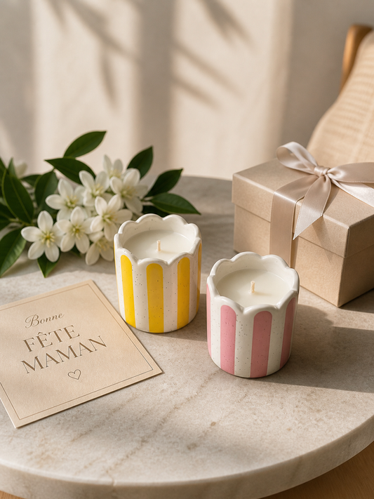🕯️ Mini bougie parfumée 55g - pot rayé céramique