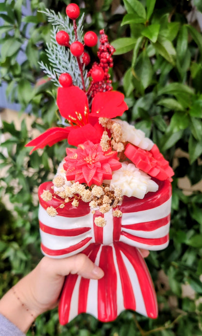 🎀  Bouquet Parfumé – Vase Nœud Rouge & Blanc