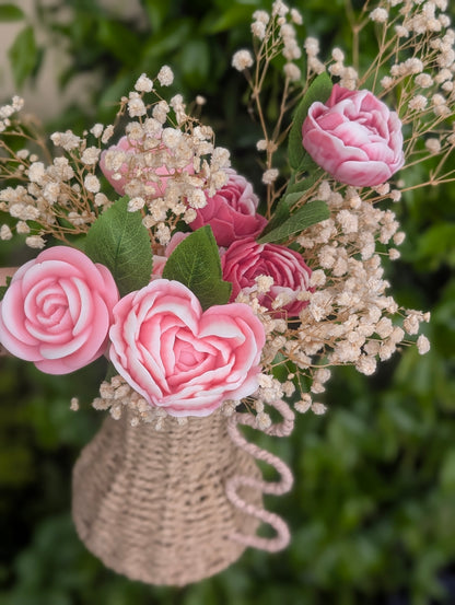 Bouquet parfumé Poudre de Riz 160g  – Vase en rotin
