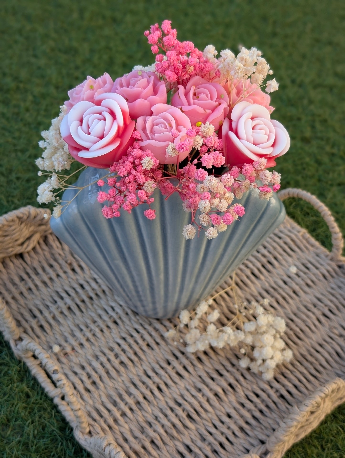 Vase coquillage et bouquet éternel