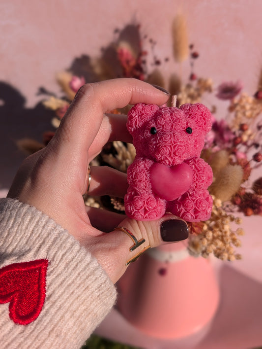 Bougie moulée Ourson 🐻 - Fleur de Cerisier