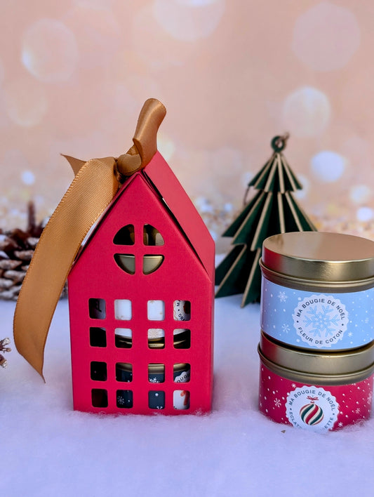 🏠 Coffret 2 Mini Bougies – Maisonnette de Noël