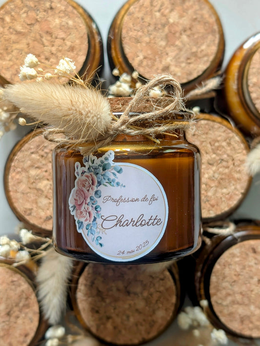 Bougie personnalisée 65g verre ambré